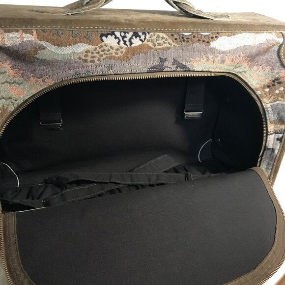 Vtg French Luggage Co Tapestry Brown Suede Luggage Set Countryside with Unicorn - Picture 7 of 16